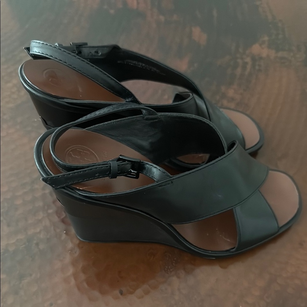 Tory Burch Black Leather Wedges